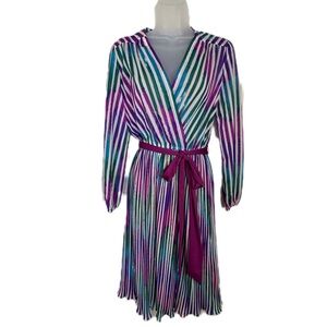 Vintage Multicolor Striped Wrap Dress Size Small to Medium